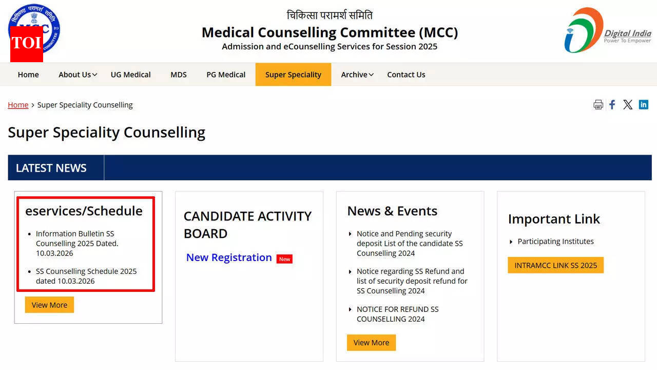 NEET SS counselling 2026 begins as MCC releases round 1 registration and seat allotment schedule