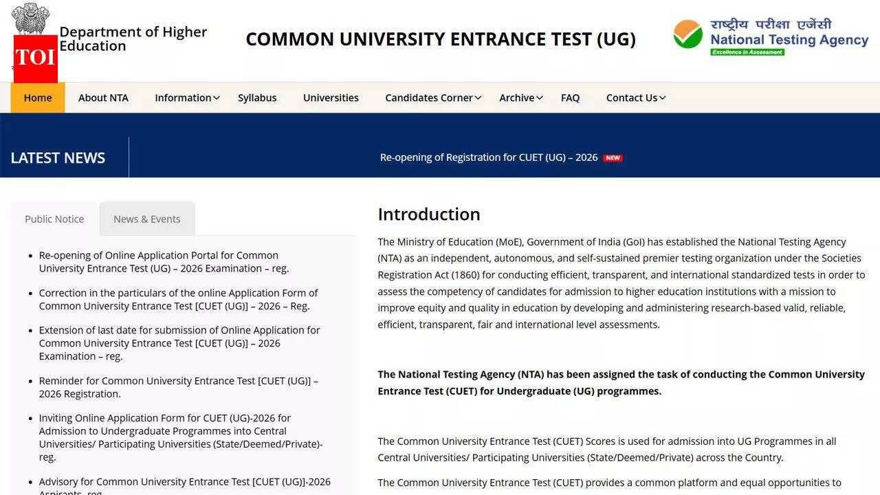 CUET UG exam dates 2026: Subject-wise datesheet expected soon as NTA prepares May examination schedule