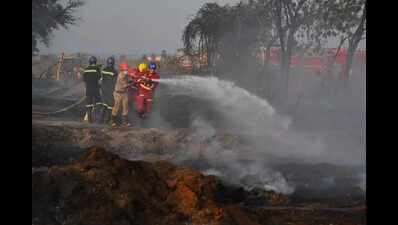 Massive fire breaks out on Amaravati Seed access road; AP govt orders probe