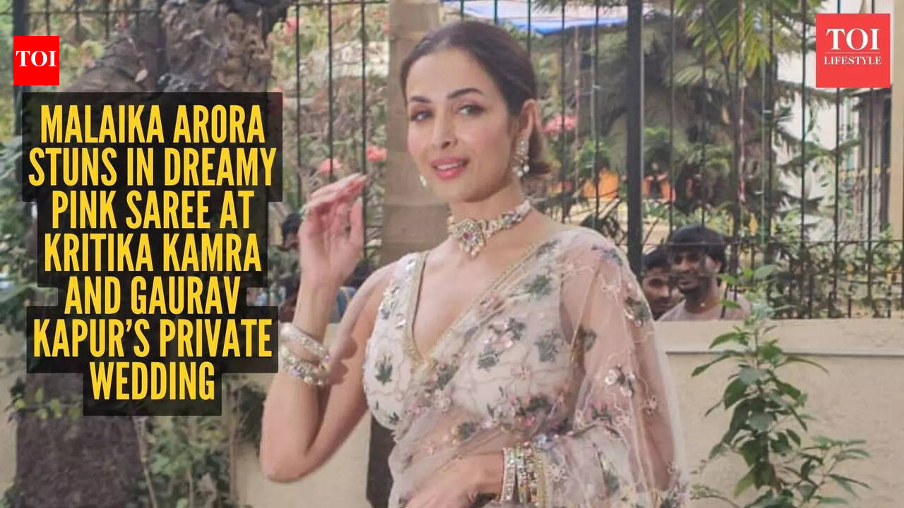 Malaika Arora turns heads in ₹2.79 lakh pink saree at Kritika Kamra–Gaurav Kapur’s intimate wedding