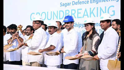 Lokesh lays foundation for Sagar Defence shipbuilding centre in Nellore district