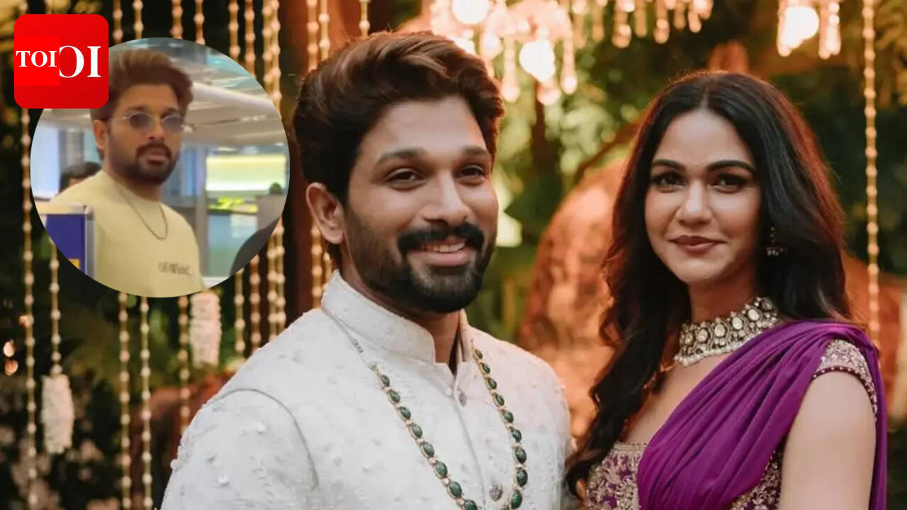 Allu Arjun and wife Sneha Reddy spotted at the airport a casual fit; actor greets fans with a smile