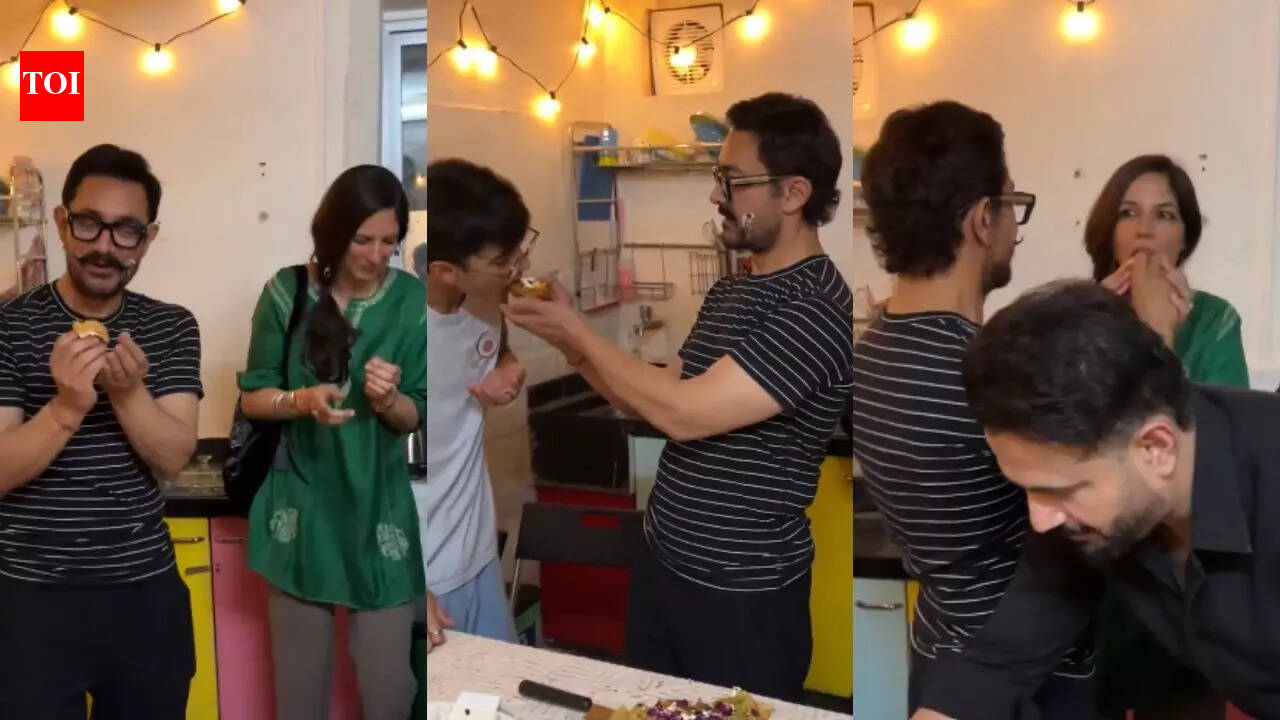 Aamir Khan cuts his birthday cake with girlfriend Gauri Spratt, kids Azad Rao, Ira and Junaid Khan, Irfan Pathan shares inside VIDEO