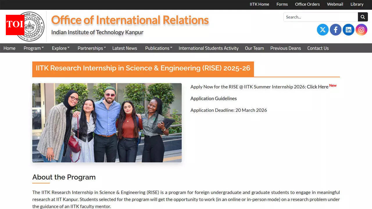 IITK opens RISE 2026 research internship for foreign students; applications close March 20