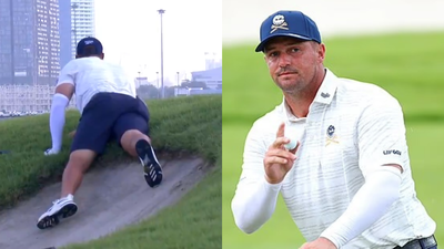 Viral clip shows Bryson DeChambeau slipping into bunker during LIV Golf Singapore round as awkward fall spreads online