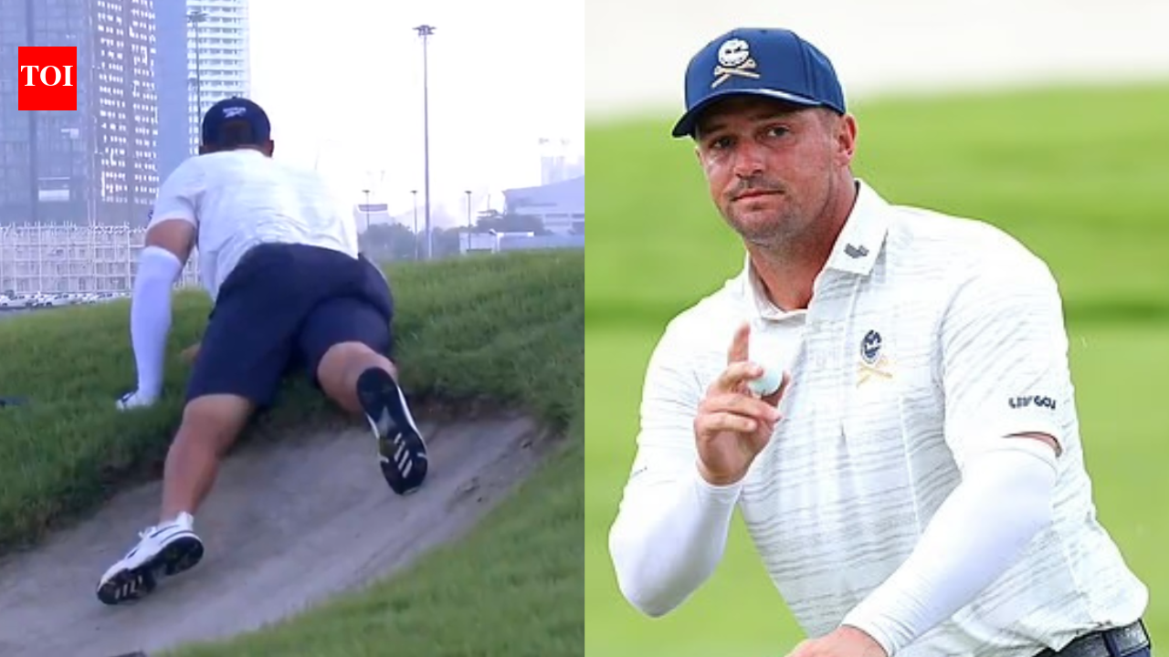 Viral clip shows Bryson DeChambeau slipping into bunker during LIV Golf Singapore round as awkward fall spreads online