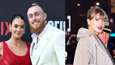 Claire Kittle shares a romantic sunset kiss with George Kittle while reflecting on Taylor Swift’s tight end university moment