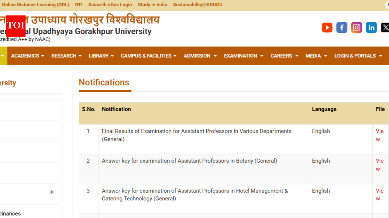 डीडीयू सहायक प्रोफेसर परिणाम 2026 विभिन्न विभागों के लिए ddugu.ac.in पर जारी किया गया: यहां डाउनलोड करने के लिए सीधा लिंक