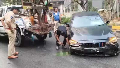 2 youngsters injured after BMW crashes into median in Hyderabad after suspected tyre burst