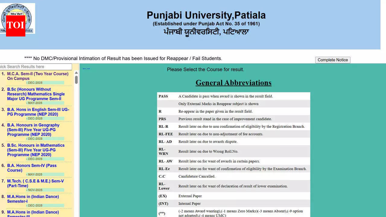 Punjabi University Patiala releases UG and PG semester results 2026 at results.pupexamination.ac.in; download here