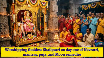Worshipping Goddess Shailputri on day one of Navratri, mantras, puja, and Moon remedies