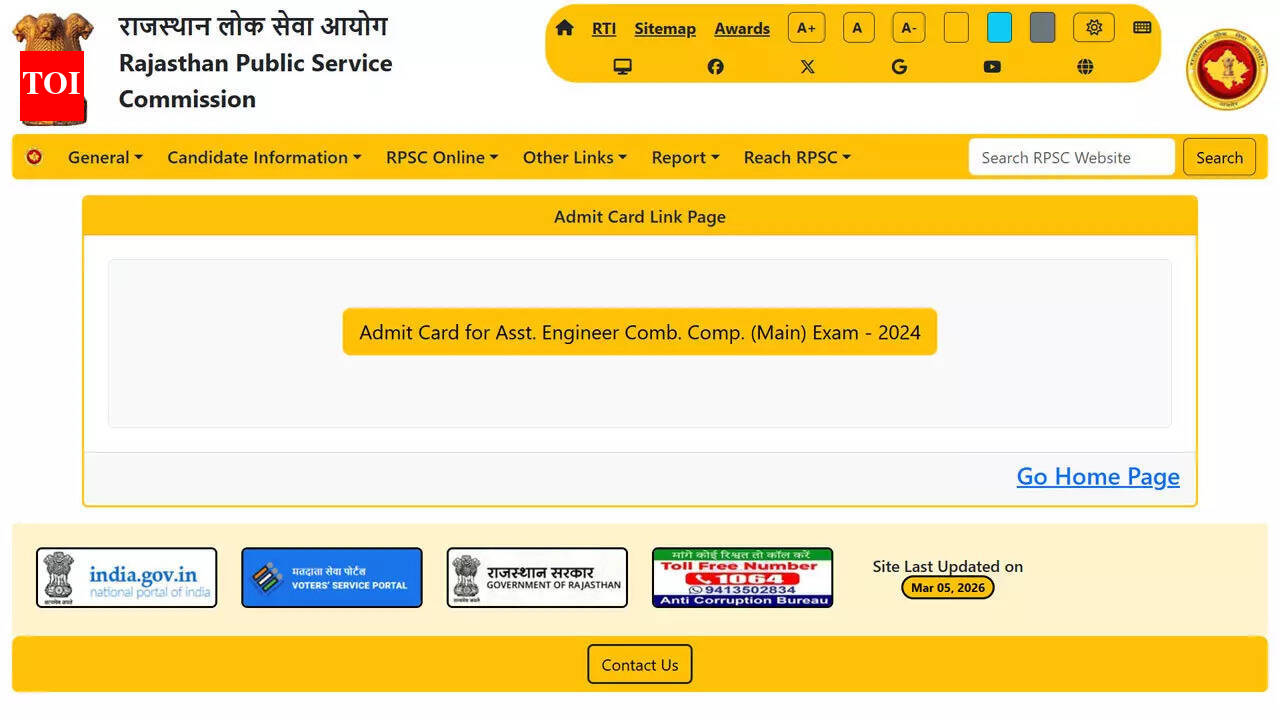 RPSC AE mains admit card 2026 out at rpsc.rajasthan.gov.in ahead of March 22 and 23 exams for 1014 posts; download here