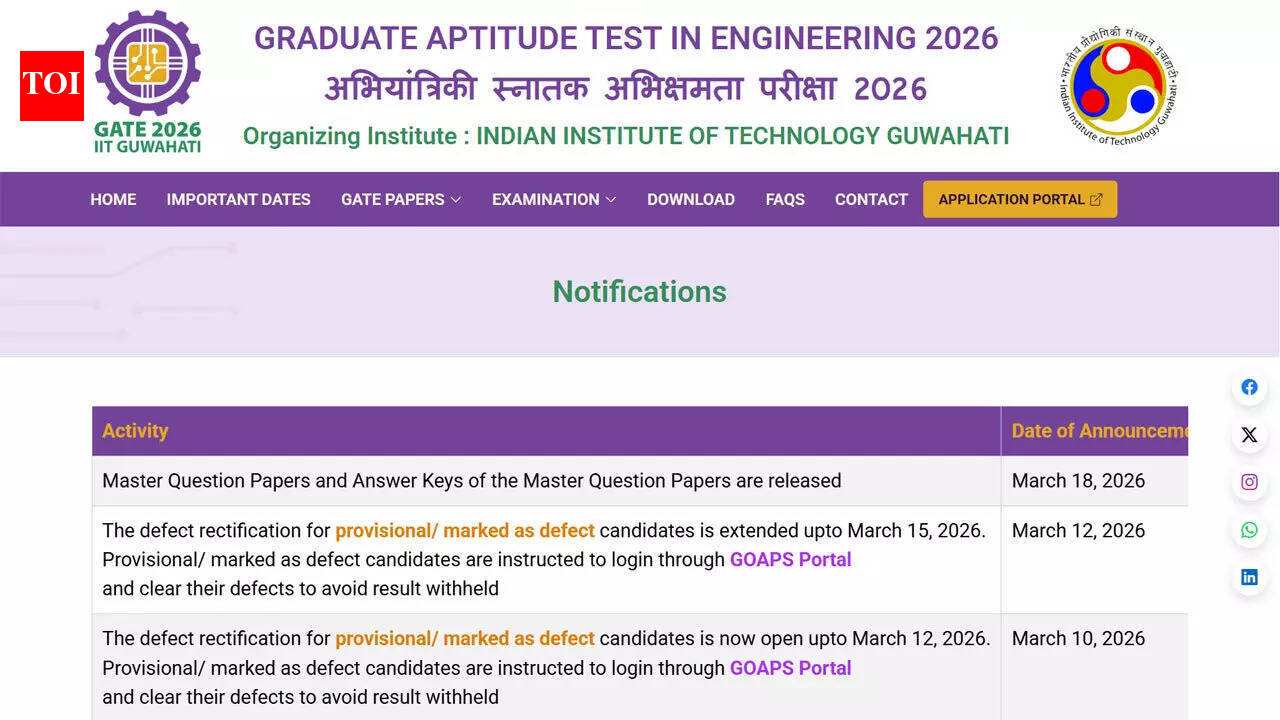GATE 2026 master question papers and answer keys released, results shortly on GOAPS portal; check direct link here