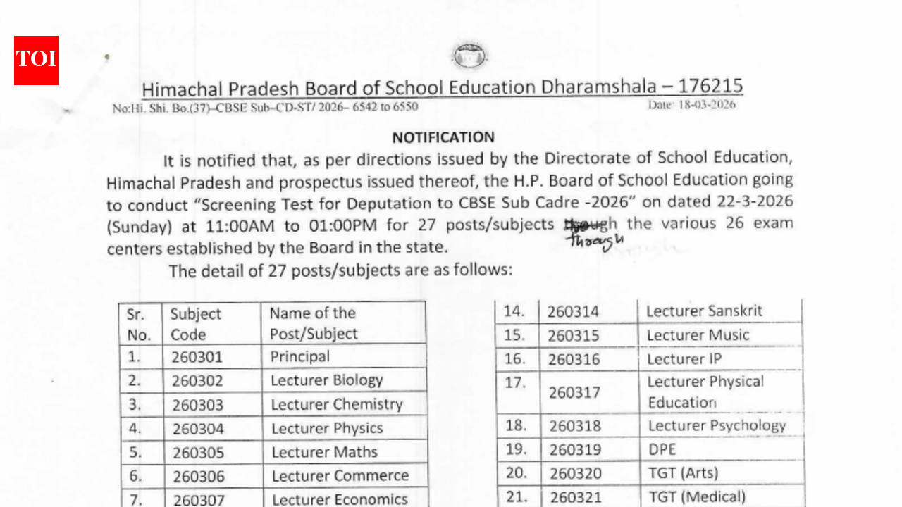 सीबीएसई सब-कैडर स्क्रीनिंग टेस्ट के लिए HPBOSE एडमिट कार्ड 2026 hpbose.org पर जारी: यहां डाउनलोड करने के लिए सीधा लिंक