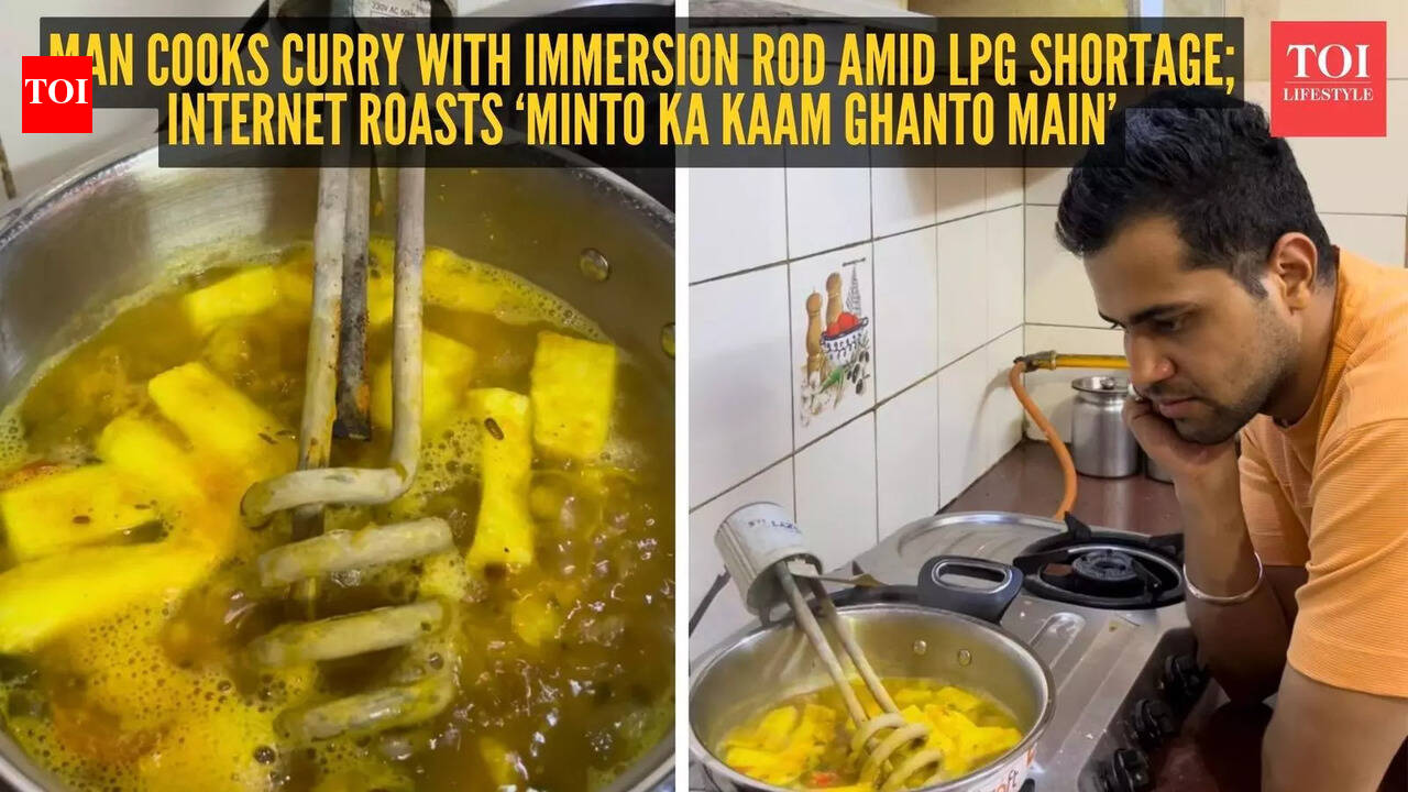 Man cooks curry with immersion rod amid LPG shortage; internet roasts ‘Minto ka kaam ghanto main’