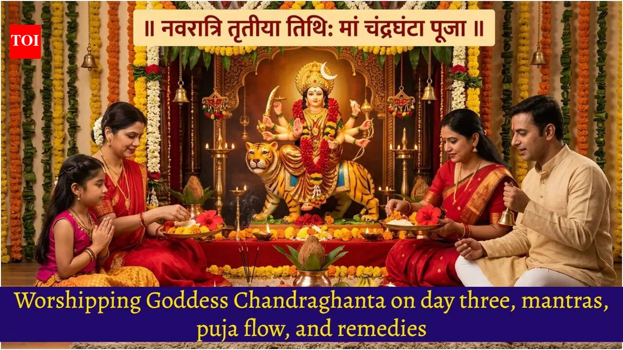 Worshipping Goddess Chandraghanta on day three, mantras, puja flow, and remedies