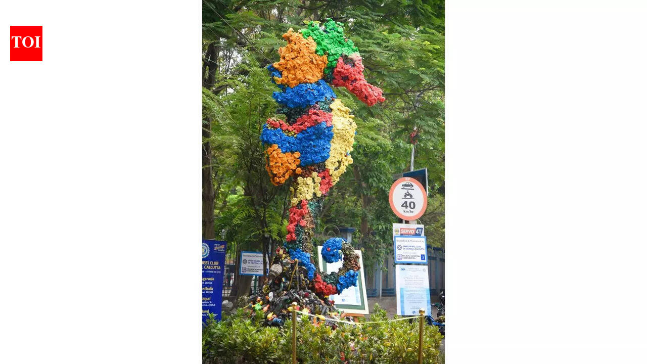 A seahorse made of waste rises at Rabindra Sarobar