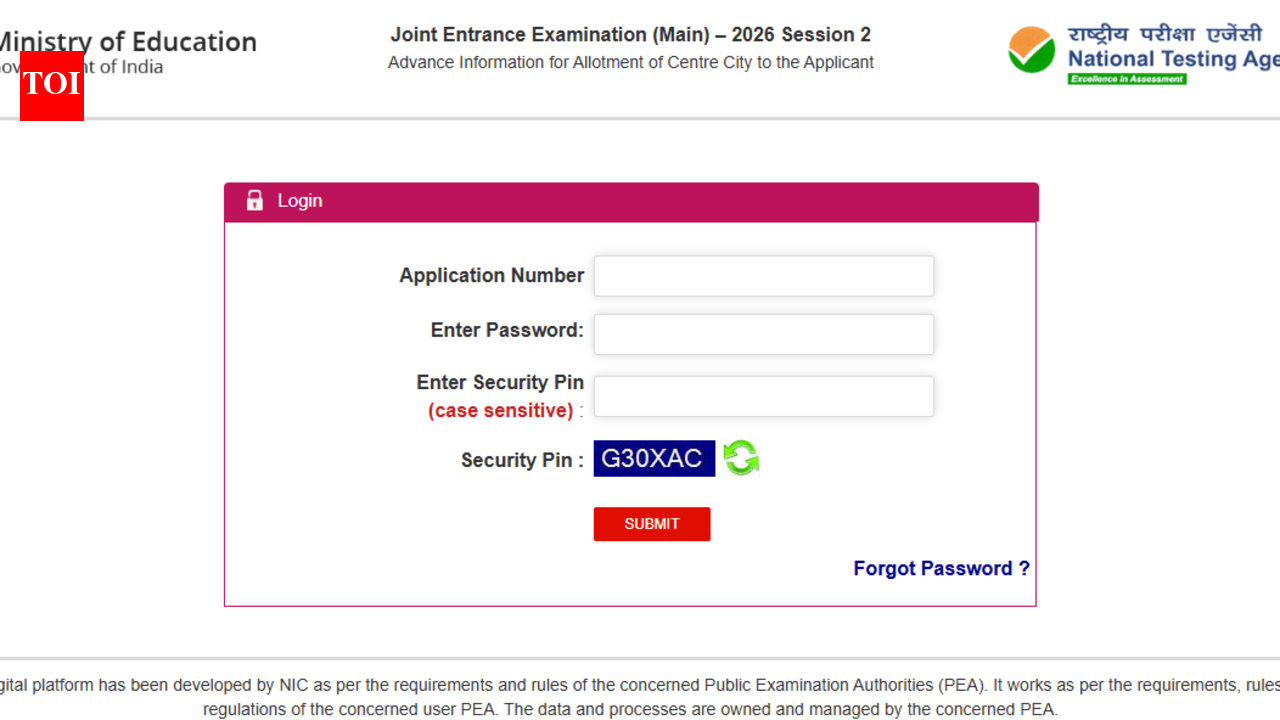 JEE Main 2026 city intimation slip for Session 2 released at NTA website: Direct link to download here