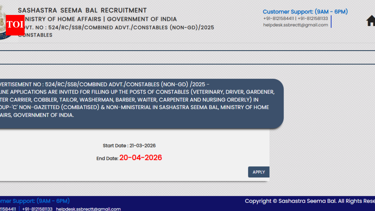 एसएसबी कांस्टेबल ट्रेड्समैन भर्ती 2026: 827 पदों के लिए पंजीकरण शुरू; यहां आवेदन करने के लिए सीधा लिंक