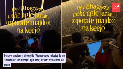 Peak workaholism or vibe spoiler? Woman works on laptop during 'Dhurandhar: The Revenge' 11 pm show, netizens divided over the scene