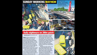 Pachpaoli chokes for hours as crane work for flyover crawls
