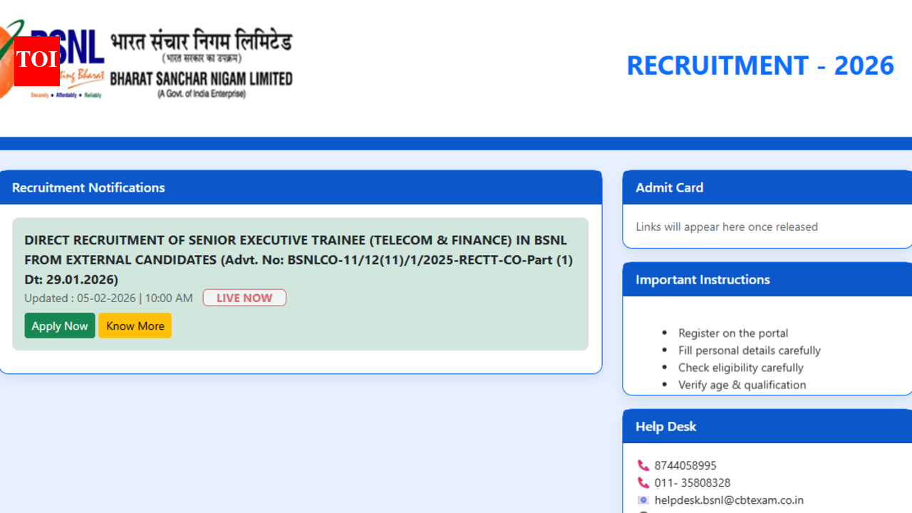 BSNL recruitment 2026 registration extended again: Here is how to apply for 120 Senior Executive Trainee posts
