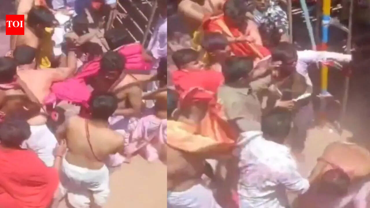 Watch: Clash at Kolhapur temple after devotees hurl coconuts at priests