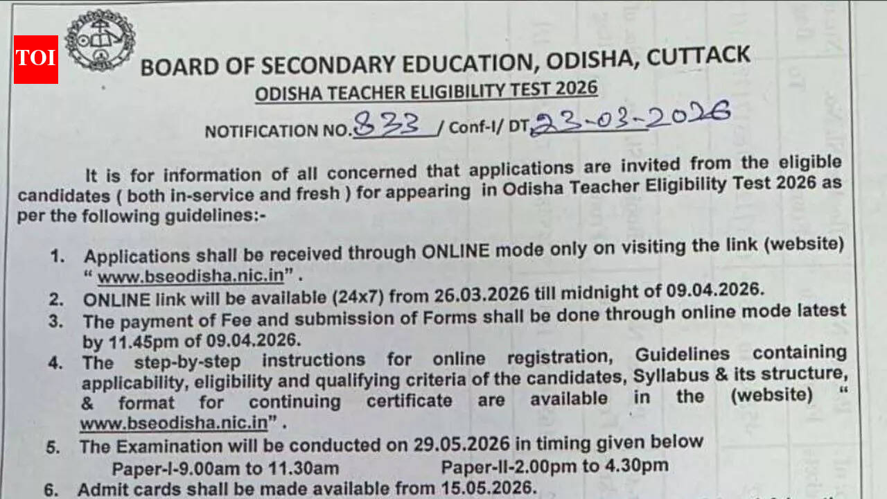 OTET 2026 notification released, applications to begin on March 26; check details here