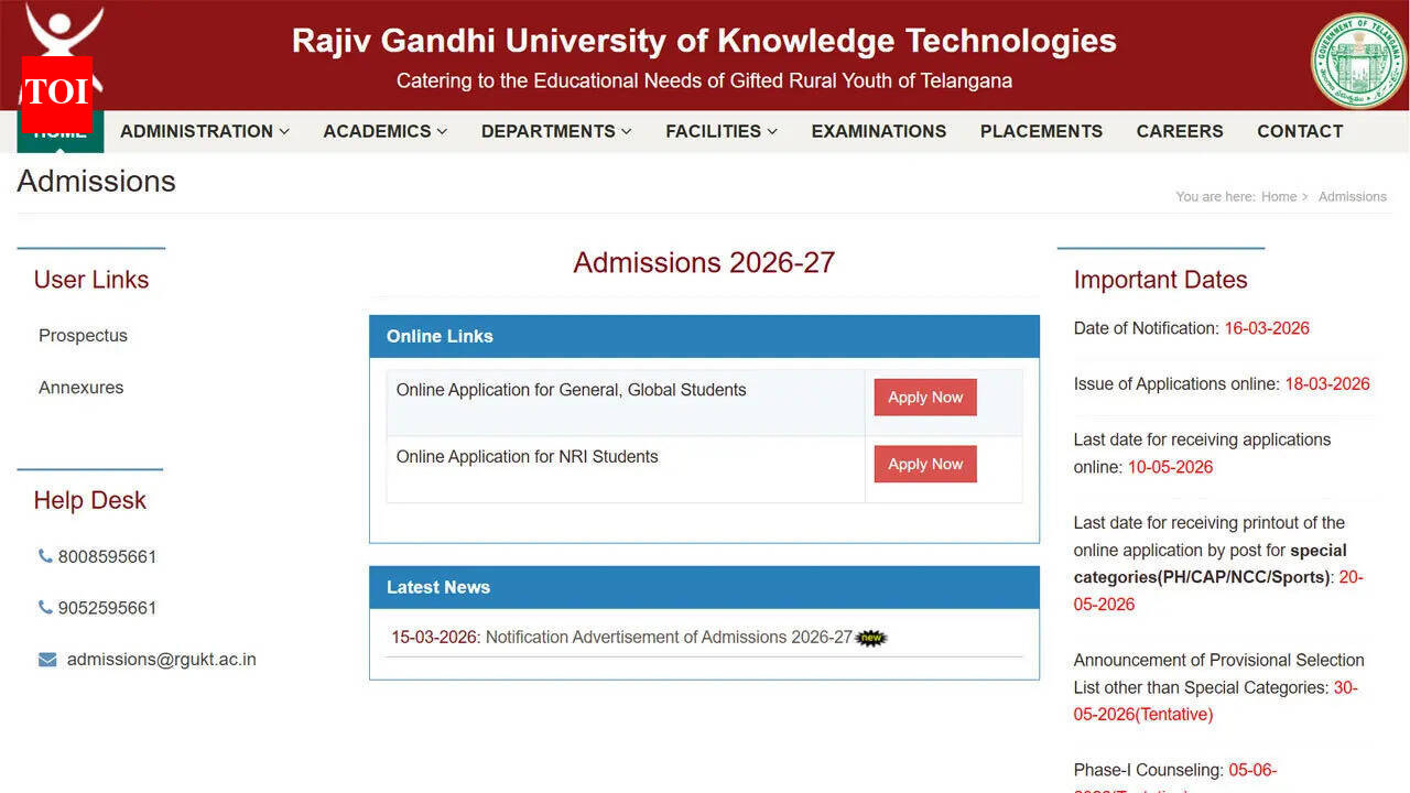 Basara IIIT notification 2026 released as RGUKT begins applications for six year B.Tech programme