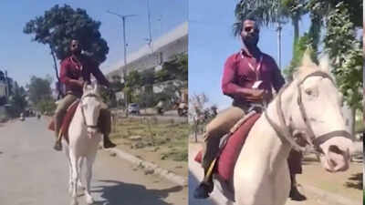 MP man abandons bike amid fuel rush, rides horse to office; video goes viral