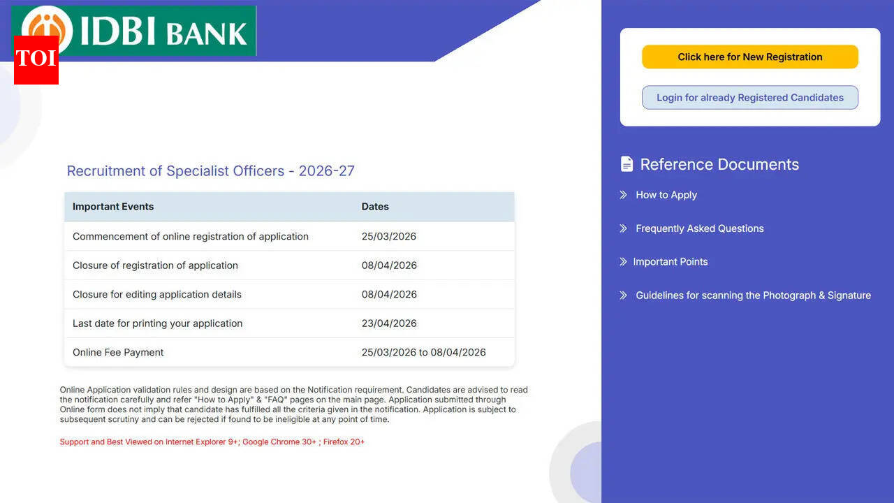 IDBI Bank SO Recruitment 2026: Apply online for multiple roles with selection through GD and PI before April 8