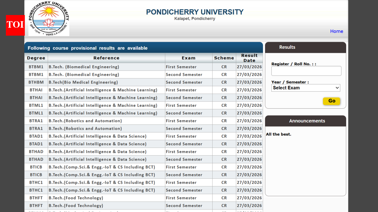 Pondicherry University result released at exam.pondiuni.edu.in: Direct link to download scorecards
