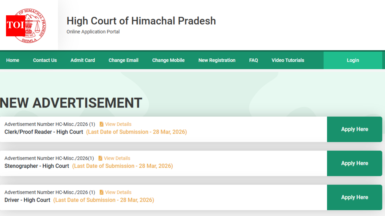HP High Court recruitment 2026: Registration for Clerk, Stenographer, Driver posts ends tomorrow; direct link to apply here