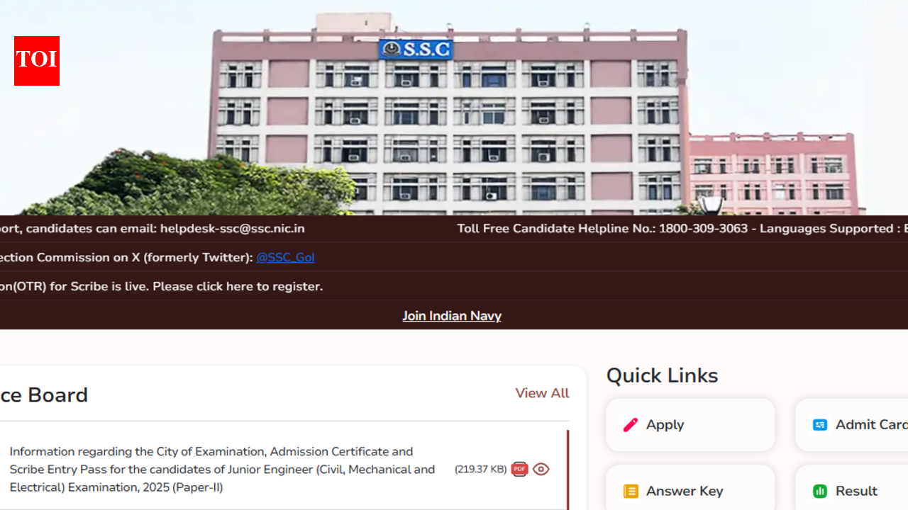 SSC JE exam city intimation slip 2026 released for Paper 2 at ssc.gov.in: Direct link to download here