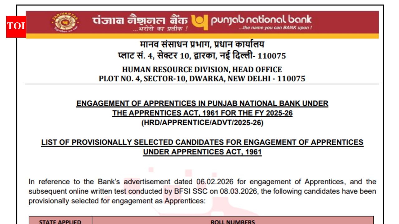 PNB Apprentice result 2026 released at pnb.bank.in: Direct link to download list of shortlisted candidates here