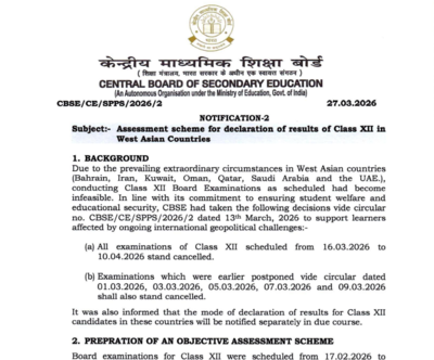 CBSE releases important assessment scheme for Class 12 board exam results in West Asia; read notice here
