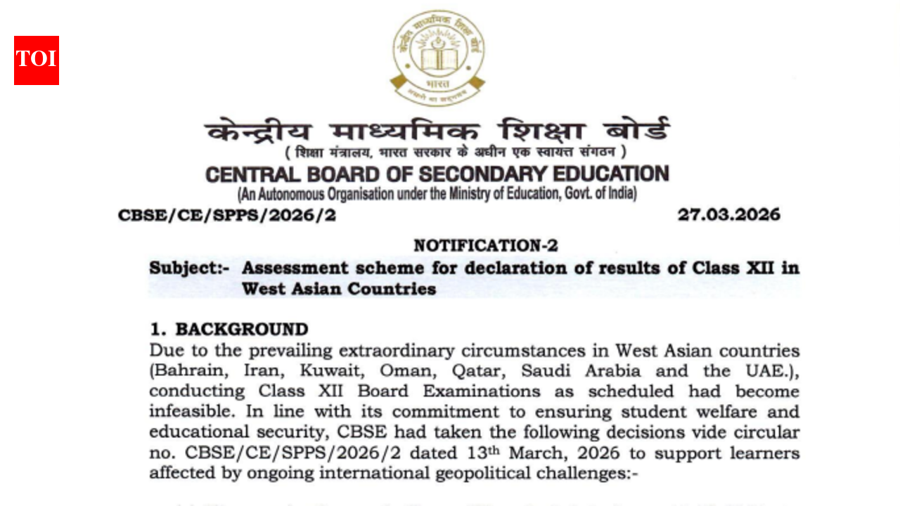 CBSE releases important assessment scheme for Class 12 board exam results in West Asia; read notice here