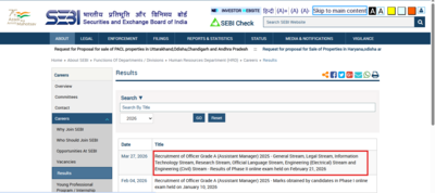 SEBI Grade A Phase 2 result 2026 released at sebi.gov.in: Direct link to download here