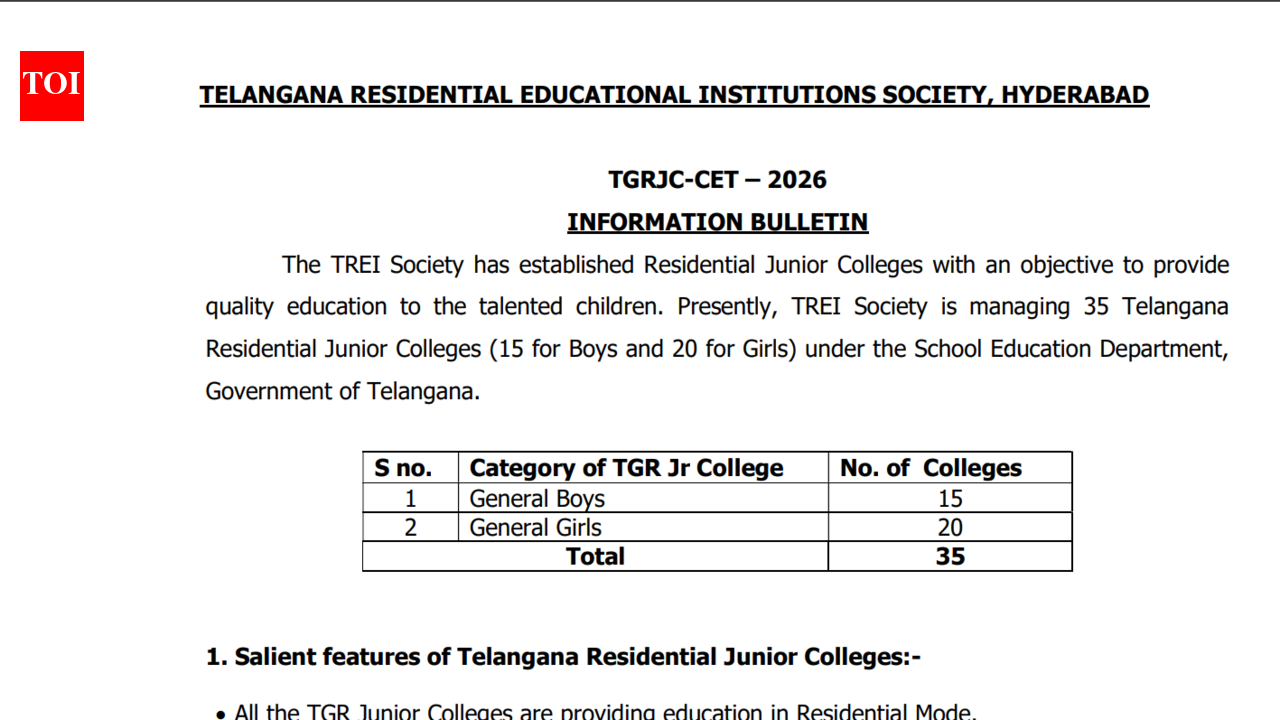 TGRJC CET 2026 registration underway at tgrjc.cgg.gov.in: Direct link to apply here