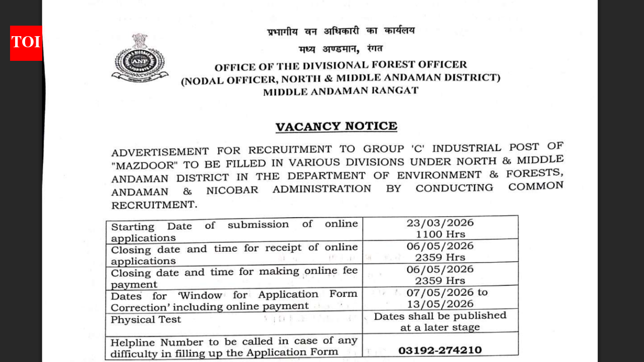 Andaman & Nicobar recruitment 2026 underway for over 500 vacancies: Check direct link to apply here