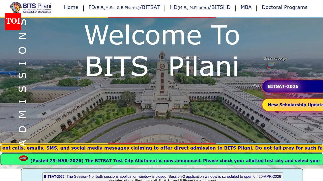 BITSAT 2026 city allotment released; slot booking window open till March 31
