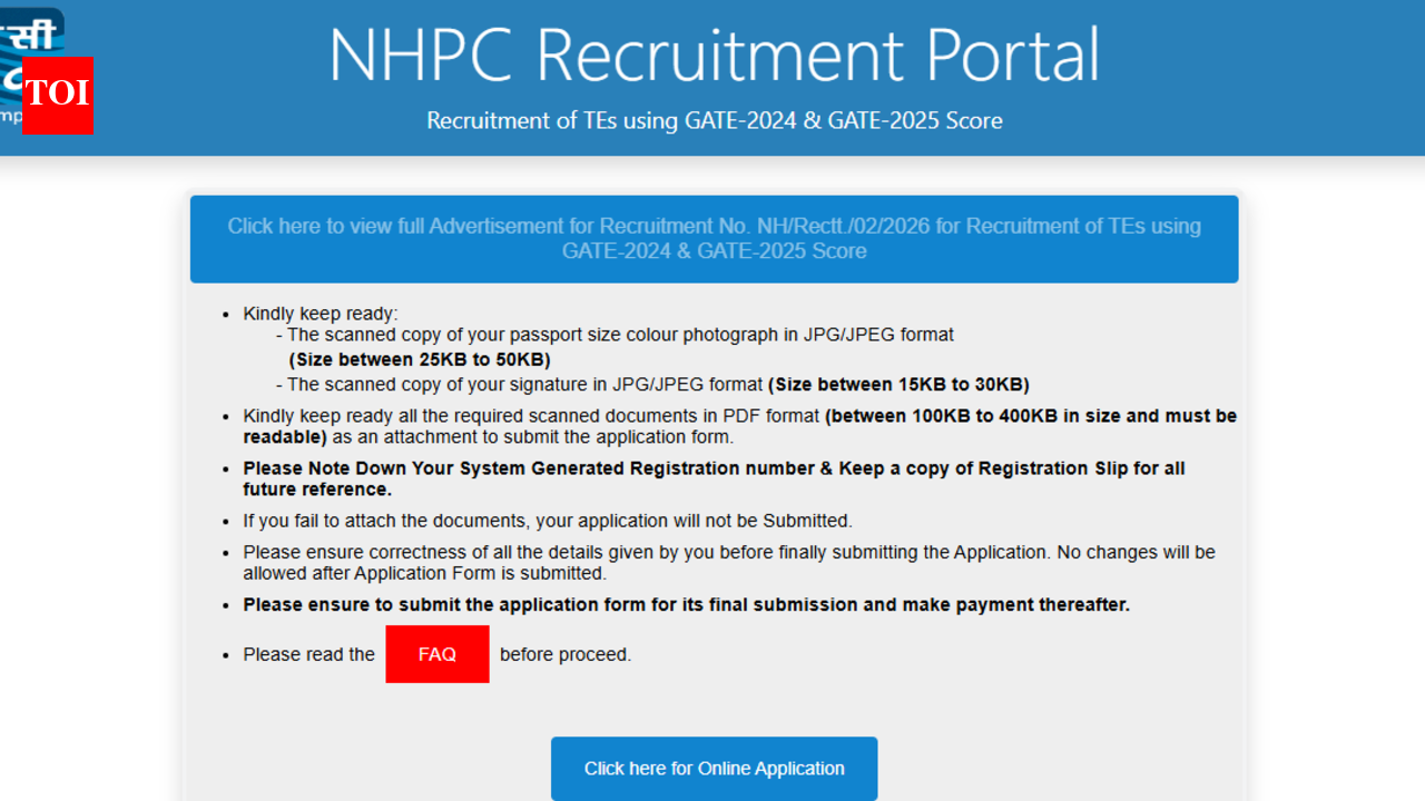NHPC Recruitment 2026: Applications open for Trainee Engineer posts; check eligibility, GATE requirement and dates