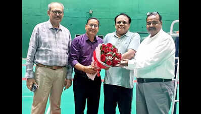 Jaipur District Badminton Association officials welcome newly appointed Rajasthan State Sports Council chairman Praveen Gupta