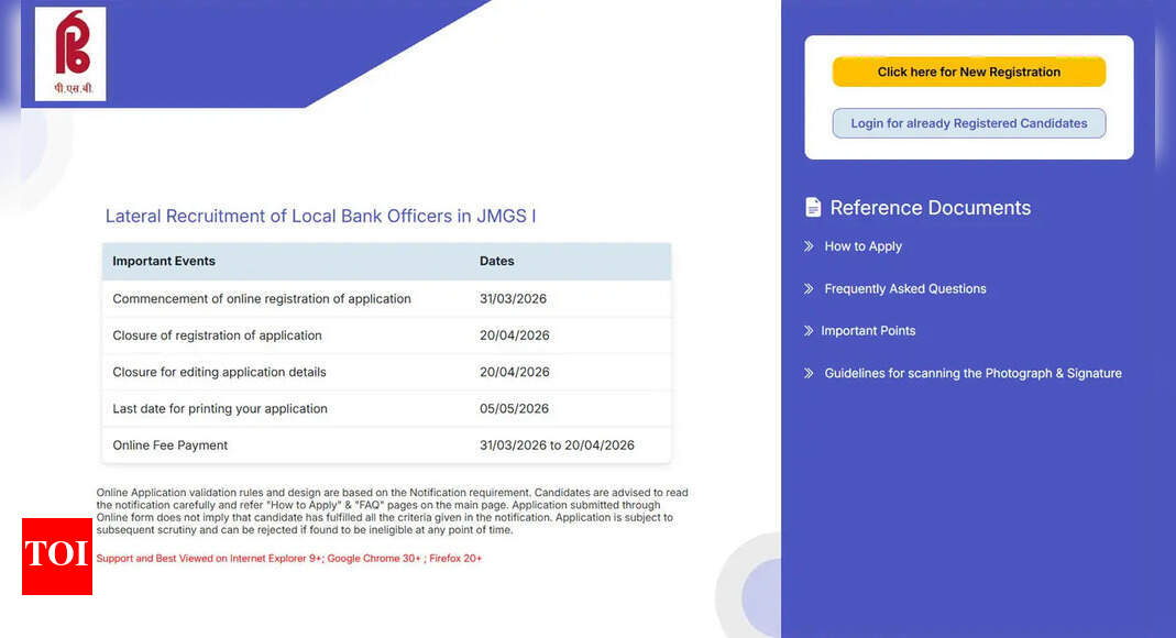 Punjab and Sind Bank LBO recruitment 2026 begins for 1000 vacancies across 17 states; check direct link and notification PDF here