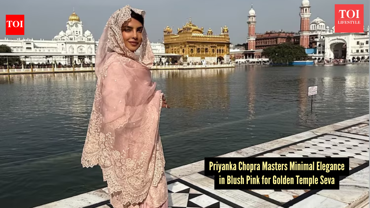 Priyanka Chopra chooses understated glamour in a blush-pink suit for her Golden  Temple seva - The Times of India
