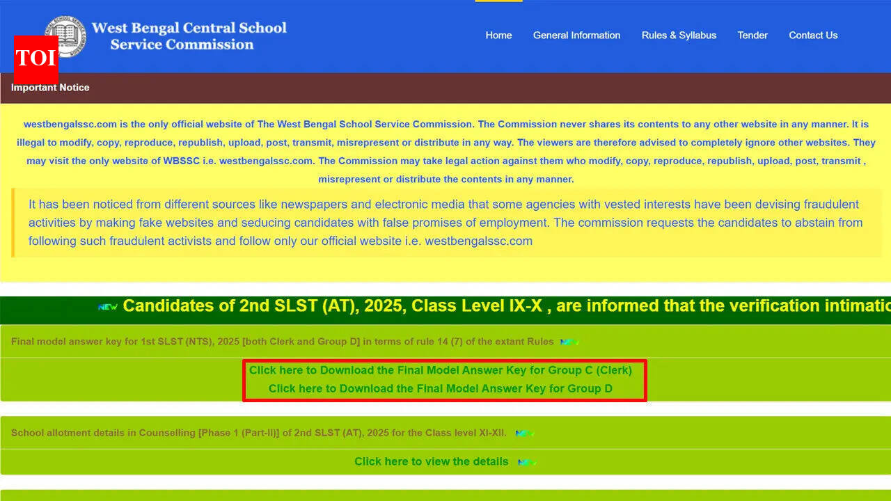 WBSSC Group C and Group D answer keys released at westbengalssc.com; download PDFs here