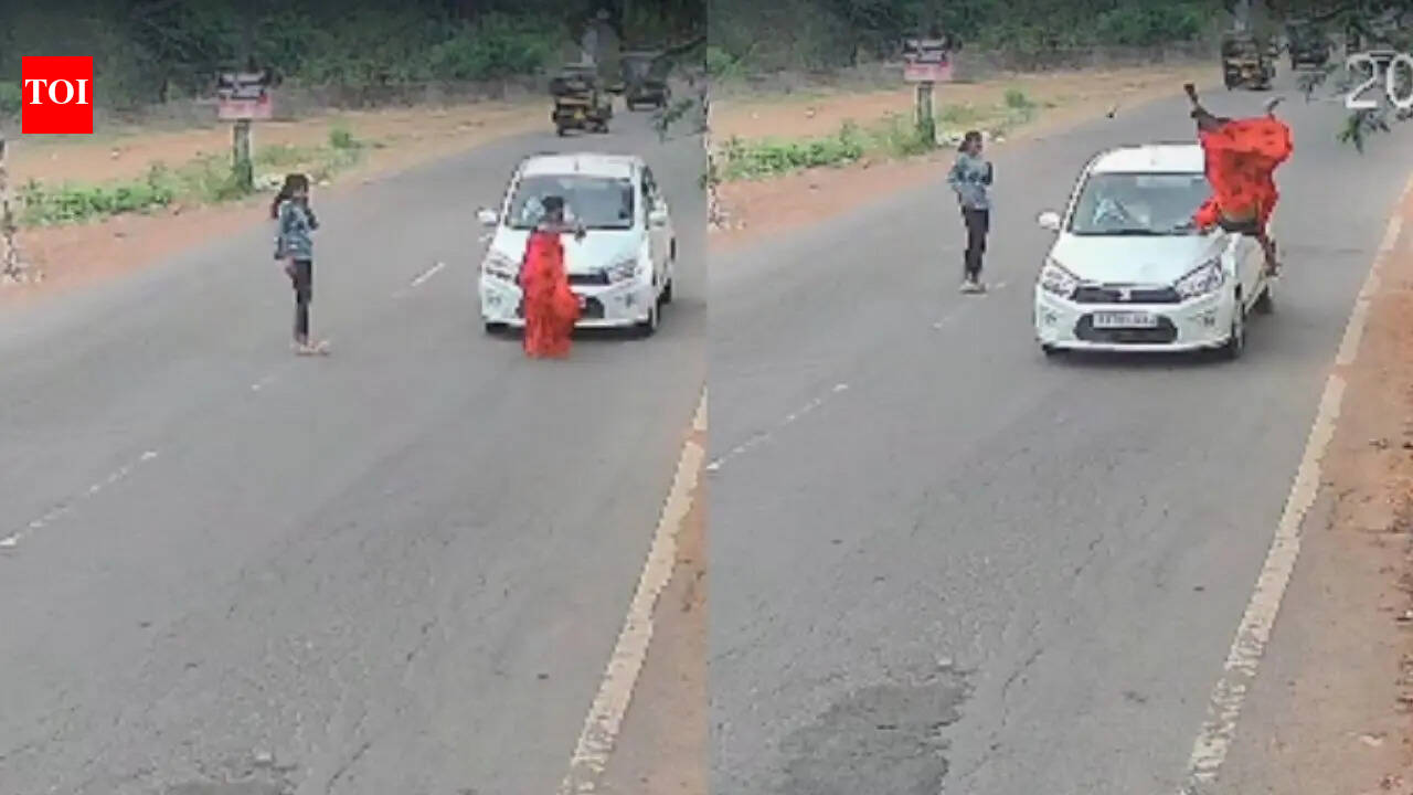 Caught on cam: Karnataka woman flung into air after car hits her while crossing road; critical