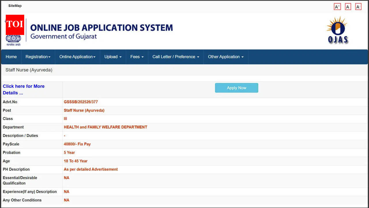 GSSSB staff nurse Ayurveda recruitment 2026: Apply online by April 13; check direct link and details here
