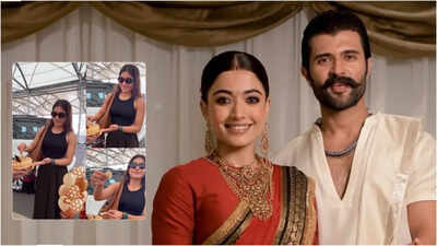 Rashmika Mandanna cuts cake at airport as she heads for her 30th birthday vacation with Vijay Deverakonda and family - Video