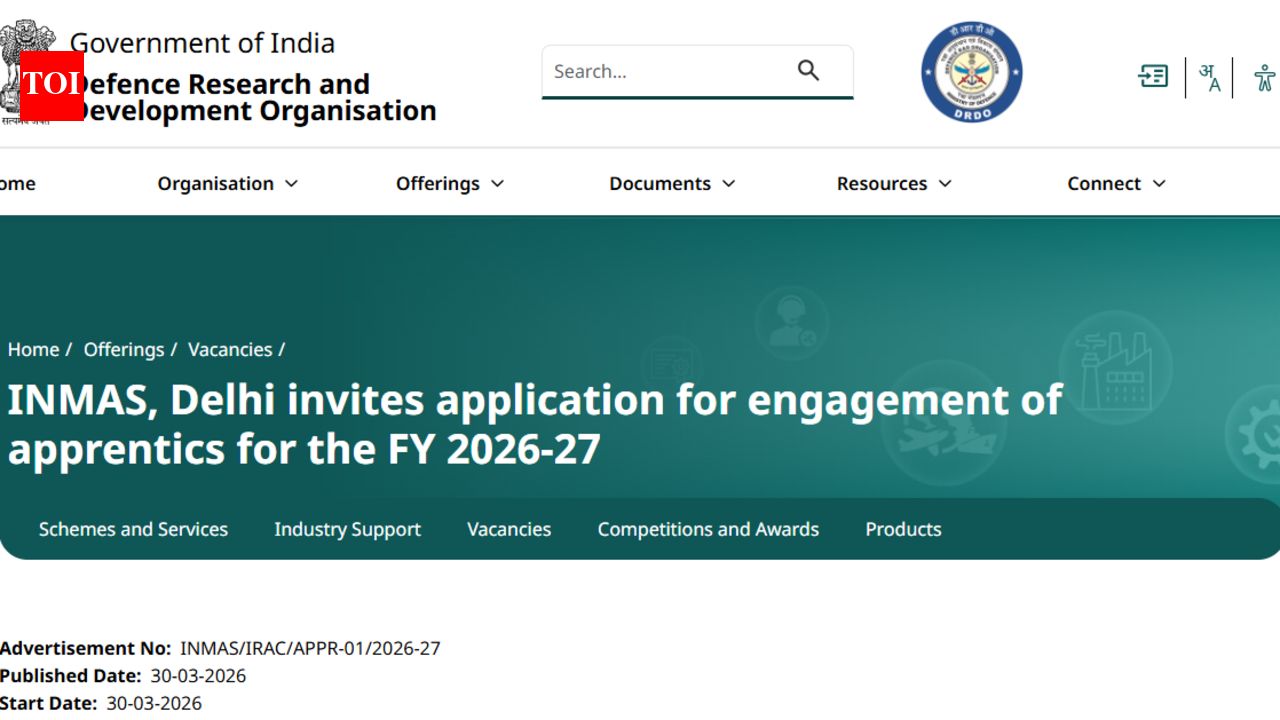 DRDO INMAS Apprentice Recruitment 2026: Apply for graduate, diploma training posts, direct link here